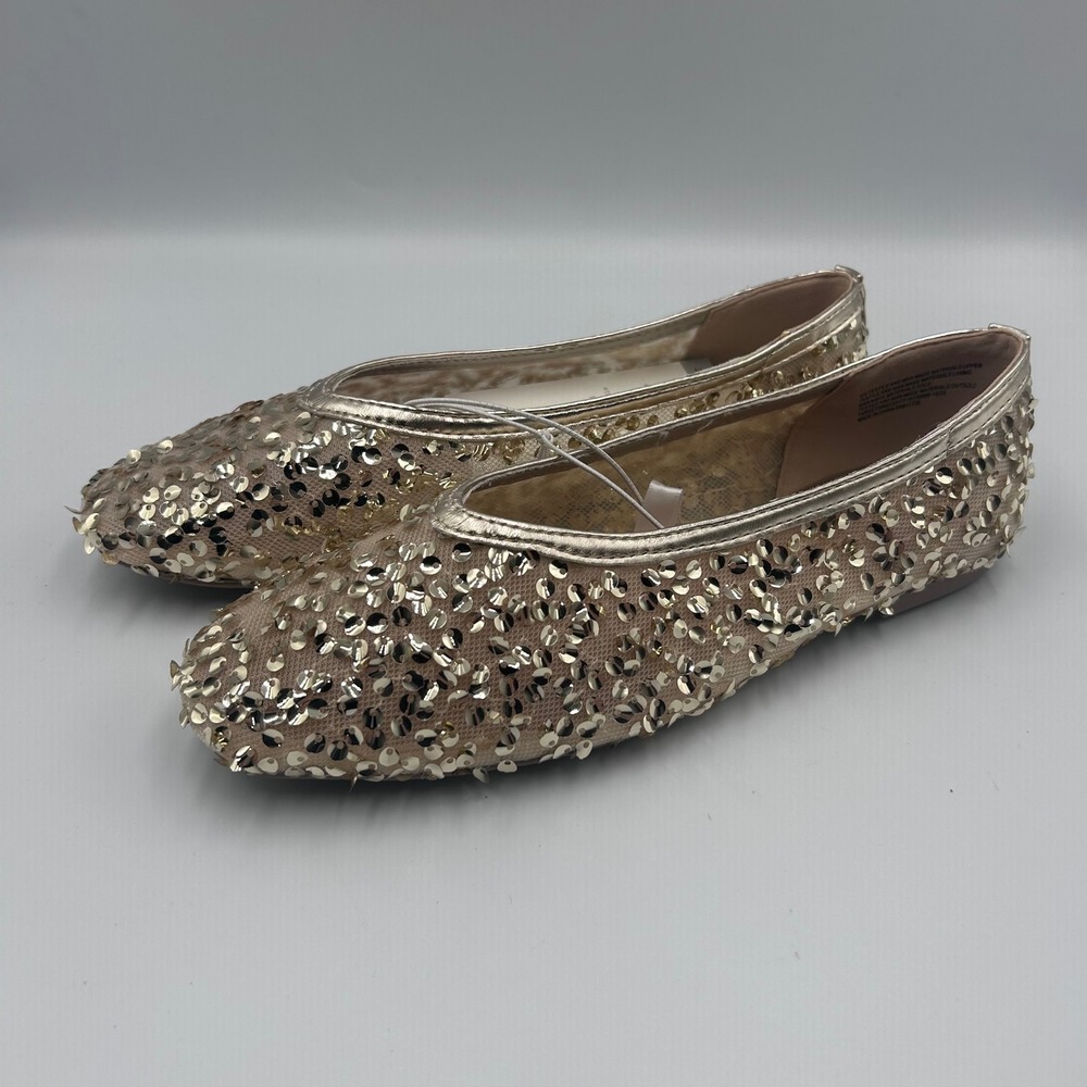 A New Day Sammie Sequin Ballet Flats Champagne Gold 6.5 Memory Foam NWT